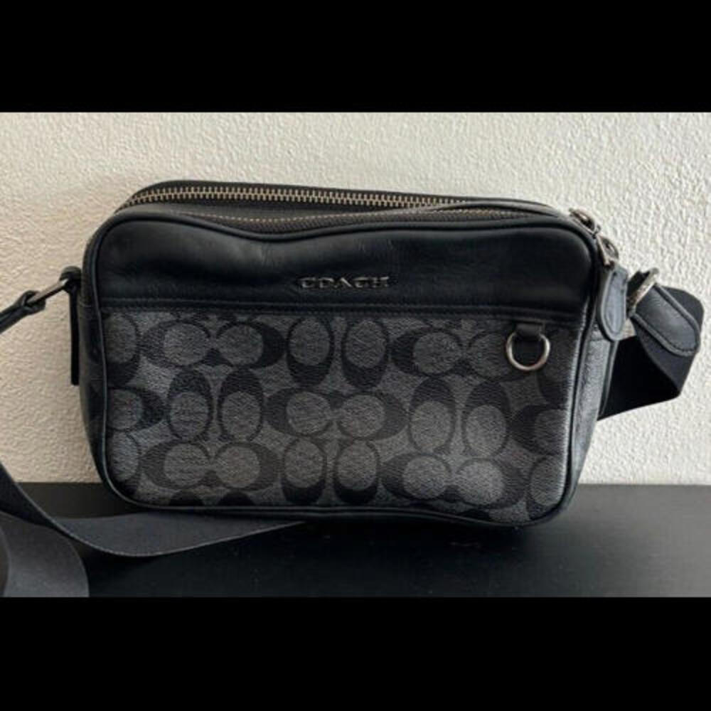 Coach C4149 Men's “Graham Crossbody Signature” Leather /canvas Charcoal Black